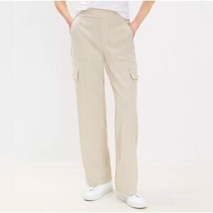 Lou & Grey Beige Wanderweave Cargo Style Straight Wide Leg Pants New Medium